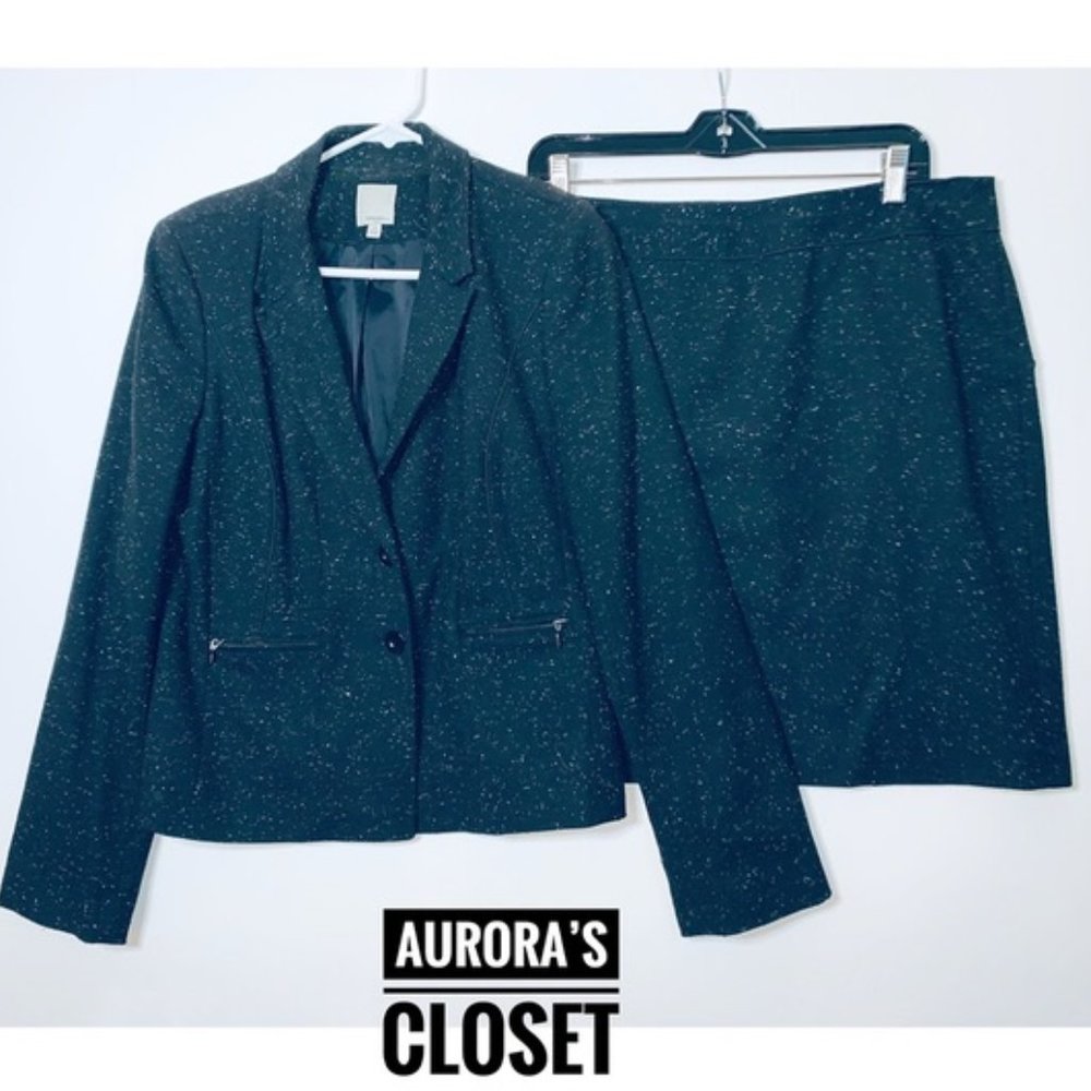 Halogen 12 Black Speckled Skirt Set Blazer Pencil Button